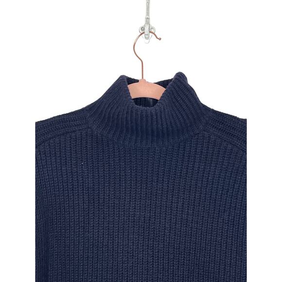 COS Navy Blue Oversized Heavy 100% Wool Knit High Neck Pullover Sweater Size S - Picture 2 of 9